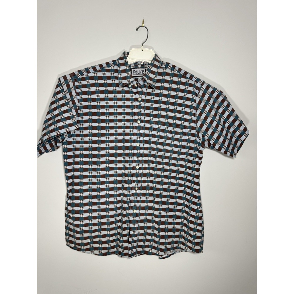 Vintage Men's Pause Geometric Print Button Up Shirt Sz Large